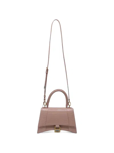 Pre-owned Balenciaga Hourglass Croc-embossed Handbag In Pink