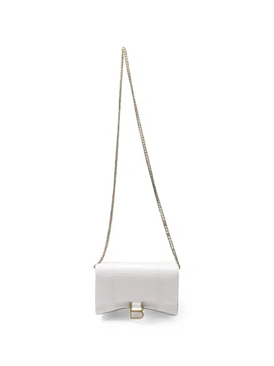Pre-owned Balenciaga Hourglass Croc-embossed Shoulder Bag In White