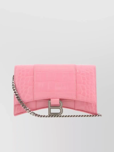 Balenciaga Hourglass Crocodile Chain Wallet In Pink