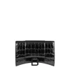 Balenciaga Hourglass Crocodile-effect Chain Wallet In Black