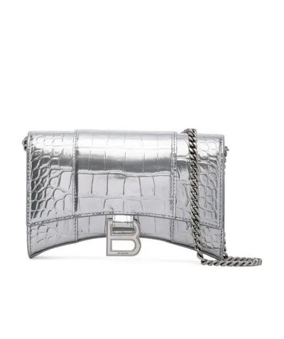 Balenciaga Hourglass Embossed Leather Chain Wallet In
