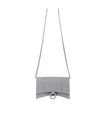 Balenciaga Hourglass Crocodile-effect Clutch Bag In White
