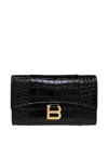 Balenciaga Hourglass Crocodile-effect Wallet In Black