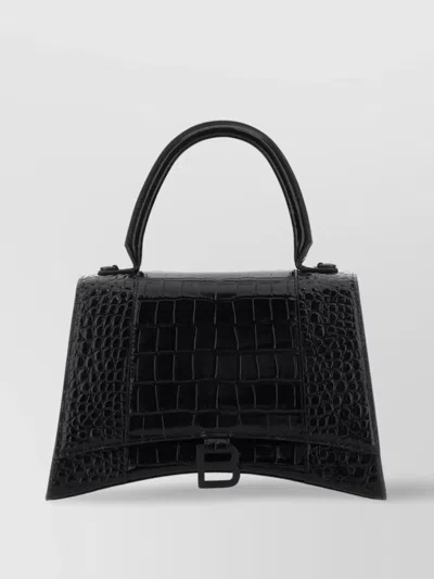 Balenciaga Hourglass Leather Handbag With Adjustable Shoulder Strap In Black
