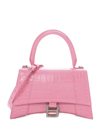Balenciaga Hourglass Crocodile-embossed Tote Bag In Pink