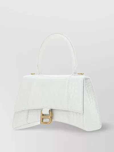 Balenciaga Hourglass Crocodile Shoulder Bag In White
