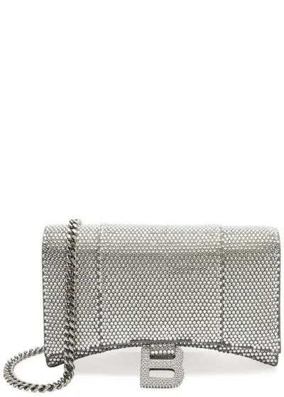 Balenciaga Hourglass Crystal-embellished Wallet-on-chain In Silver