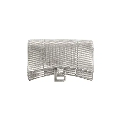 Pre-owned Balenciaga Hourglass Crystal Wallet With Chain 'grey/crystal' In Silver