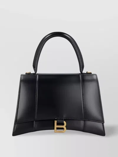 Balenciaga Hourglass Curved Base Calfskin Tote In Black
