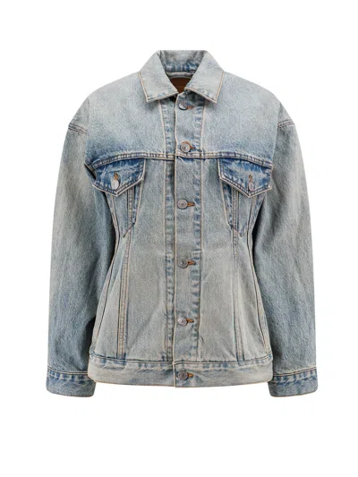 Balenciaga Hourglass Denim Jacket In Blue