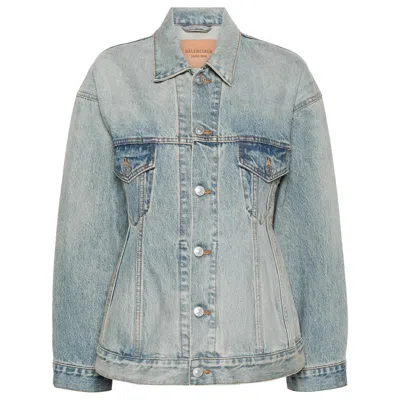Balenciaga Hourglass Denim Jacket In Blue
