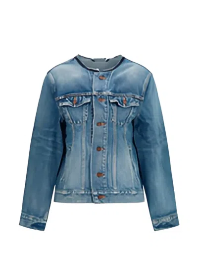 Balenciaga Distressed Organic Cotton Japanese Denim Hourglass Jacket In Blue