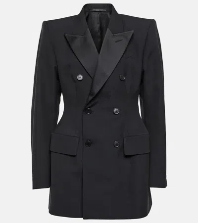 Balenciaga Hourglass Double-breasted Wool Blazer In Black