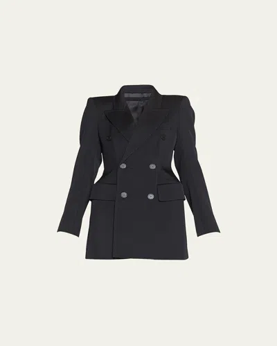 Balenciaga Hourglass Double-breasted Wool Blazer In Black