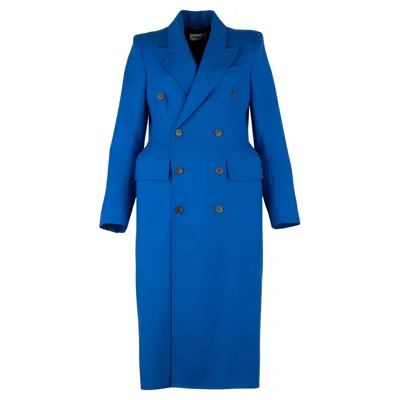 Pre-owned Balenciaga Hourglass Double Breasted Wool Blend Coat Royal Blue 38 Fr