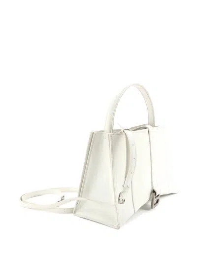Pre-owned Balenciaga Hourglass East West Tote Leather Small Shoulder Bag In White