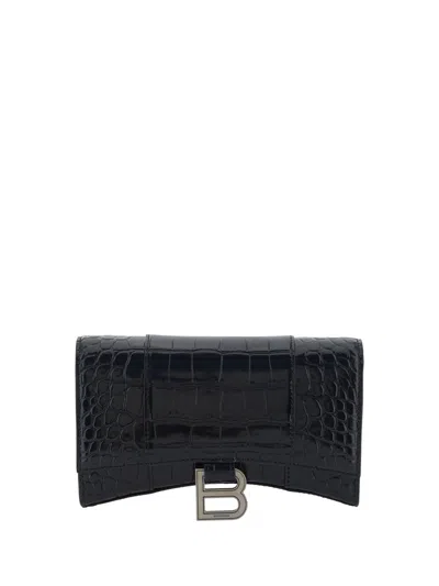 Balenciaga Hourglass Embossed Chain Wallet In Black