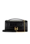 Balenciaga Hourglass Croc-effect Patent-leather Shoulder Bag In Black