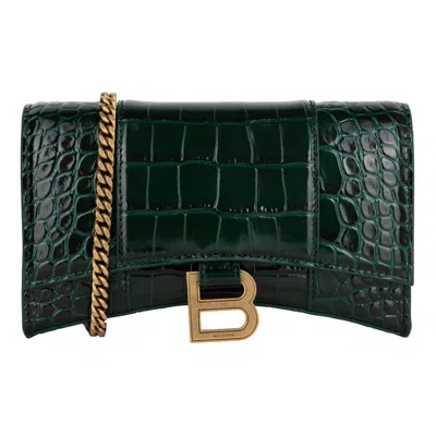 Balenciaga Hourglass Embossed Croco Wallet On Chain