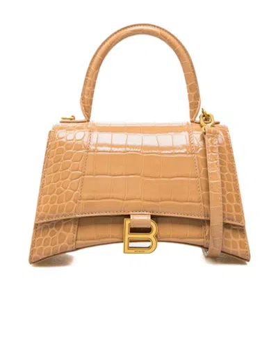 Balenciaga Hourglass Embossed Small Handbag In Brown