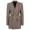 Balenciaga Hourglass Houndstooth Strong Shoulder Double Breasted Wool Blend Blazer In Black/beige