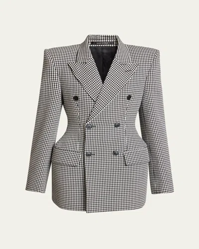Balenciaga Hourglass Houndstooth Wool Jacket In Multi