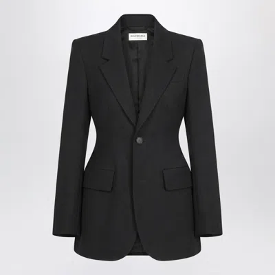 Balenciaga Hourglass Jacket In Black Wool Twill In Blue