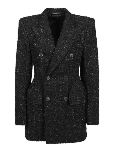BALENCIAGA BALENCIAGA HOURGLASS JACKET IN SHINY BLACK TWEED