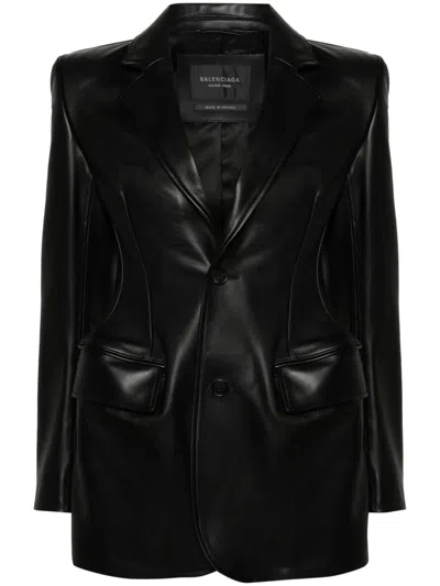 Balenciaga Hourglass Leather Jacket In Black