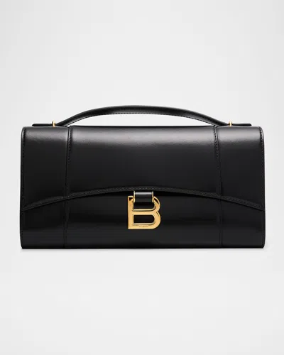 Balenciaga Hourglass Leather Pochette On Chain In Black