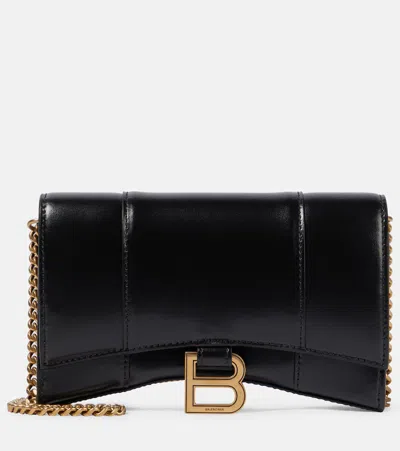 BALENCIAGA HOURGLASS LEATHER WALLET ON CHAIN,P00542168