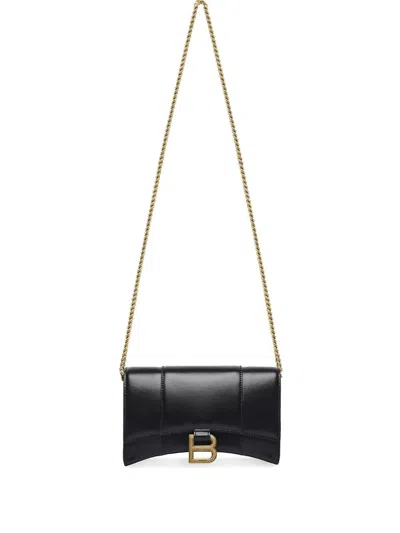 Balenciaga Hourglass Leather Wallet-on-chain In Black