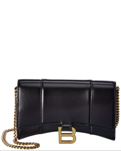 Balenciaga Hourglass Leather Wallet On Chain In Black