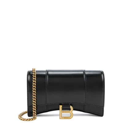 Balenciaga Hourglass Leather Wallet-on-chain, Wallet, Black, Leather