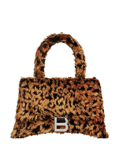 Balenciaga Hourglass Leopard Tote Bag In Brown