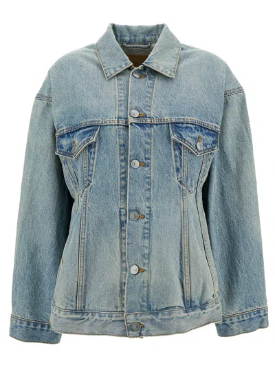 Balenciaga 'hourglass' Light Blue Jacket With Branded Buttons In Cotton Denim Woman In Multicolor