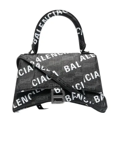 Balenciaga Hourglass Logo-print Leather Tote Bag In Black