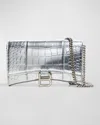 Balenciaga Hourglass Metallic Croc Embossed Leather Wallet On A Chain In 8110 Silver