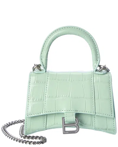 Balenciaga Hourglass Mini Top Handle Croc-embossed Leather Crossbody In Green