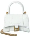 Balenciaga Hourglass Mini Top Handle Croc-embossed Leather Crossbody In White
