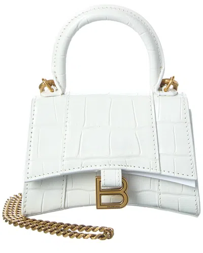 Balenciaga Hourglass Mini Top Handle Croc-embossed Leather Crossbody In White