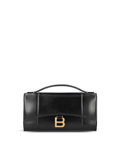 Balenciaga Hourglass Leather Top Handle Clutch In Black