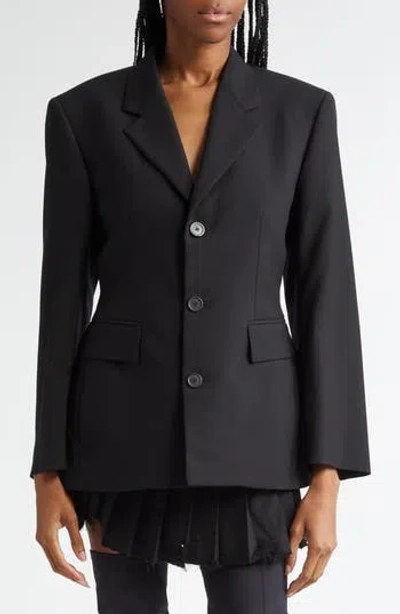 Balenciaga Hourglass Single Breasted Wool Grain De Poudre Blazer In Black