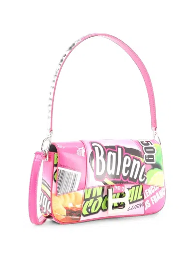 Pre-owned Balenciaga Hourglass Sling Convertible Printed Leather Small Shoulder Bag In Pink