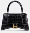 Balenciaga Hourglass Small Croc-effect Leather Crossbody Bag In Black