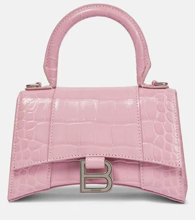 Balenciaga Hourglass Small Croc-effect Tote Bag In Powder Pink