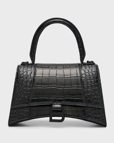 Balenciaga Hourglass Small Croc-embossed Bag In 1000 Black