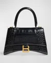 Balenciaga Hourglass Small Croc-embossed Bag In Black