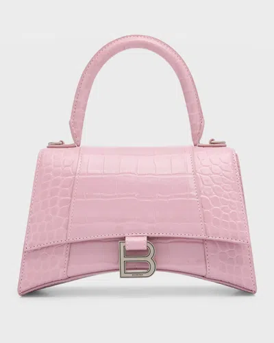 Balenciaga Hourglass Small Croc-embossed Bag In Pink