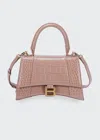 Balenciaga Hourglass Small Croc-embossed Top-handle Bag In Nude